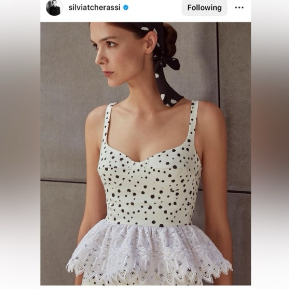 Silvia Tcherassi Polka Dot Lace Peplum Top + Flare pants